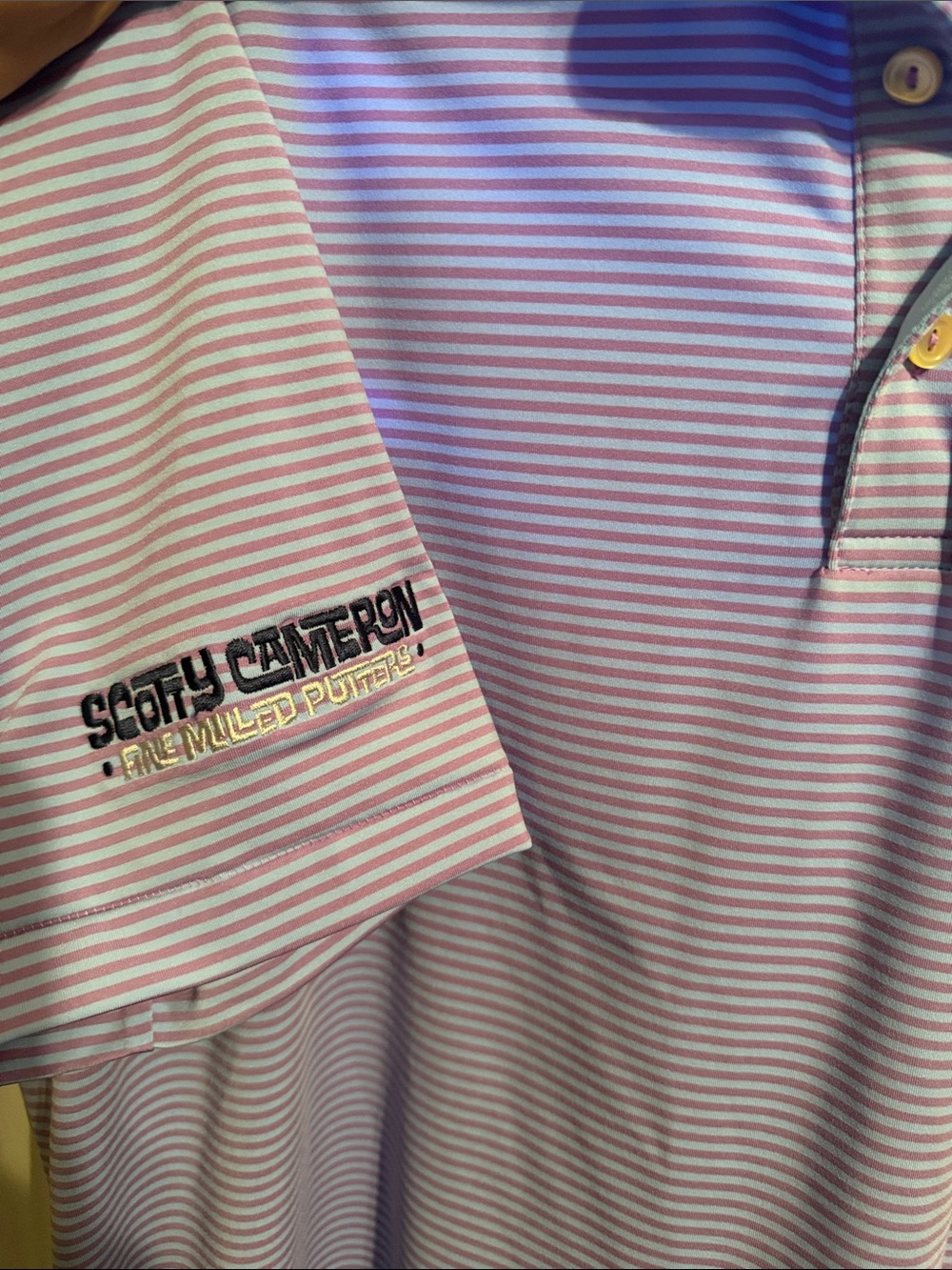 Peter Millar Scotty Cameron Tour Rat Men's Lavender Stripe Golf Polo Shirt - Picture 3 of 4
